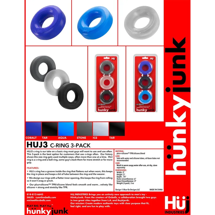HunkyJunk HUJ Cock Ring 3 Pack Stone Ice HunkyJunk Male Sex Toys HunkyJunk HUJ Cock Ring 3 Pack Stone Ice HunkyJunk Male Sex Toys