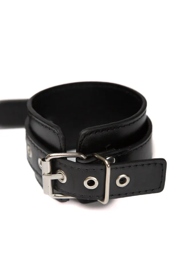 Shots Toys Couples Ouch by Shots Toys Adjustable Leather Handcuffs With Handle Black
